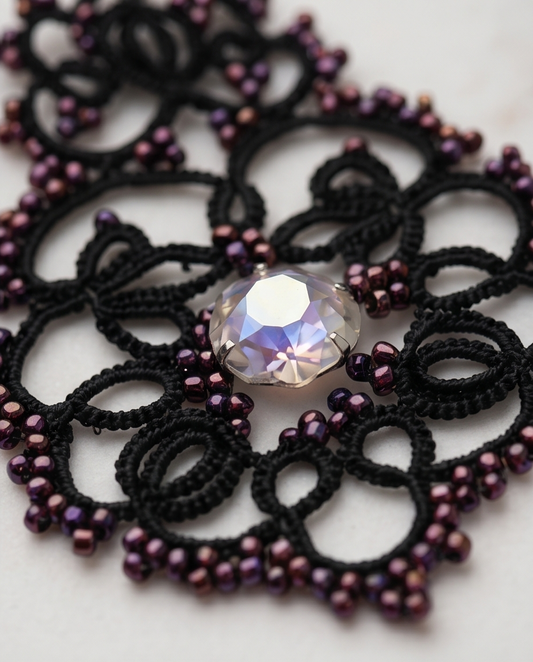 Velvet Twilight - Black Lace Earrings with Zircons and 925 Silver Findings