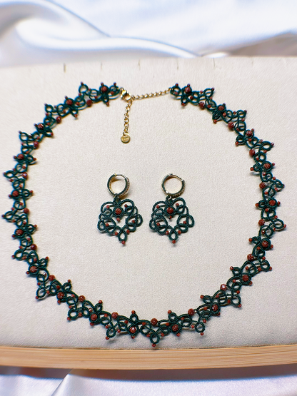 Jewelry set Necklace & Earrings with shimmering golden sandstone