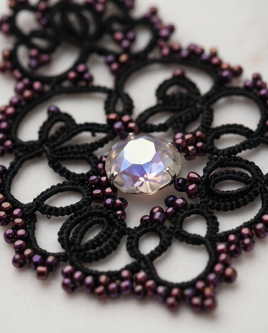 Velvet Twilight - Black Lace Earrings with Zircons and 925 Silver Findings