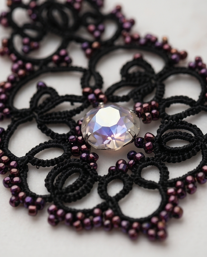 Velvet Twilight - Black Lace Earrings with Zircons and 925 Silver Findings