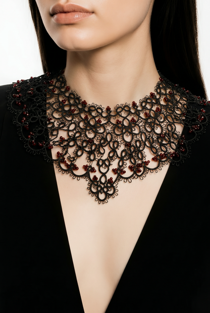 Dark Romance Lace Necklace – Victorian Gothic Jewelry with Crimson Accents