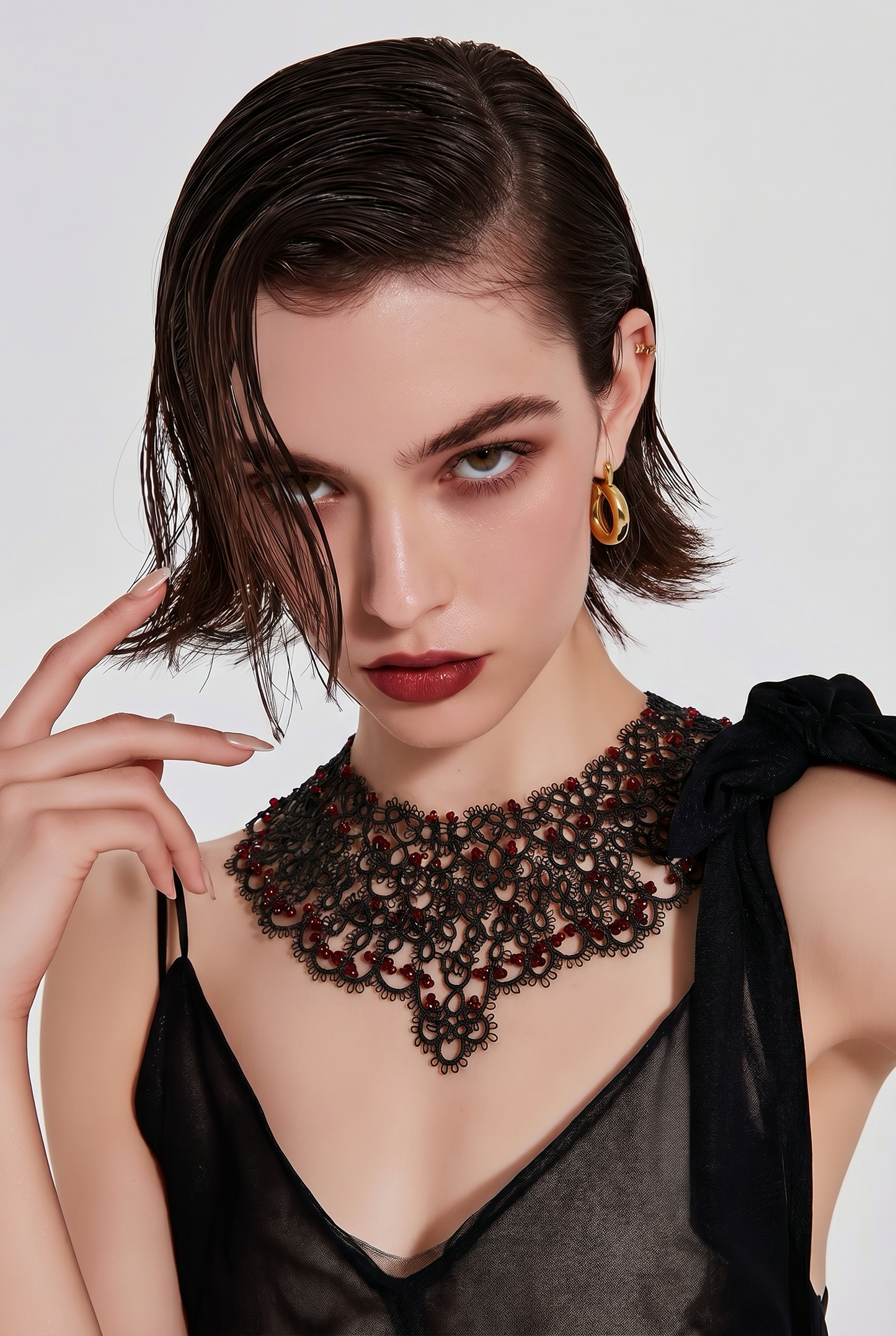 Dark Romance Lace Necklace – Victorian Gothic Jewelry with Crimson Accents