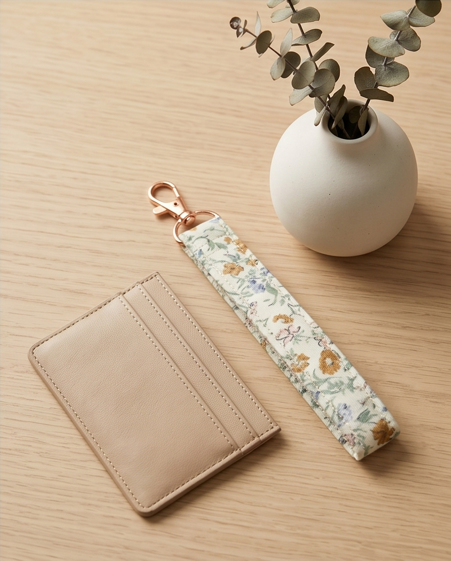 Cozy Floral Fabric Wristlet Keychain