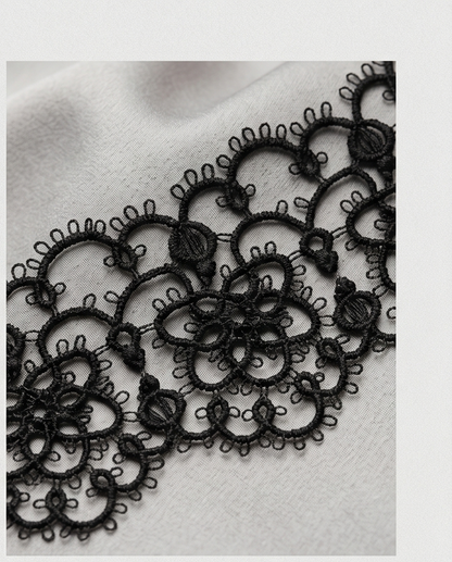 Black Lace Choker with Faceted Glass Beads & 925 Sterling Silver Clasp