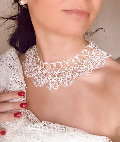Heirloom Lace Choker for Brides – Handcrafted Wedding Necklace with Glass Beads