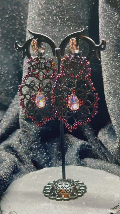 Velvet Twilight - Black Lace Earrings with Zircons and 925 Silver Findings