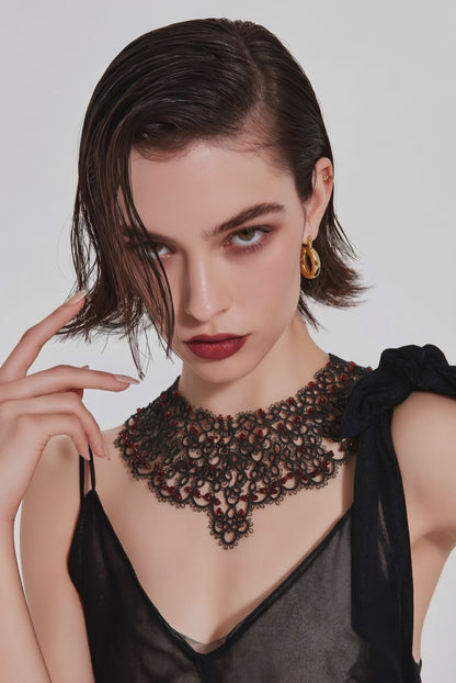 Dark Romance Lace Necklace – Victorian Gothic Jewelry with Crimson Accents